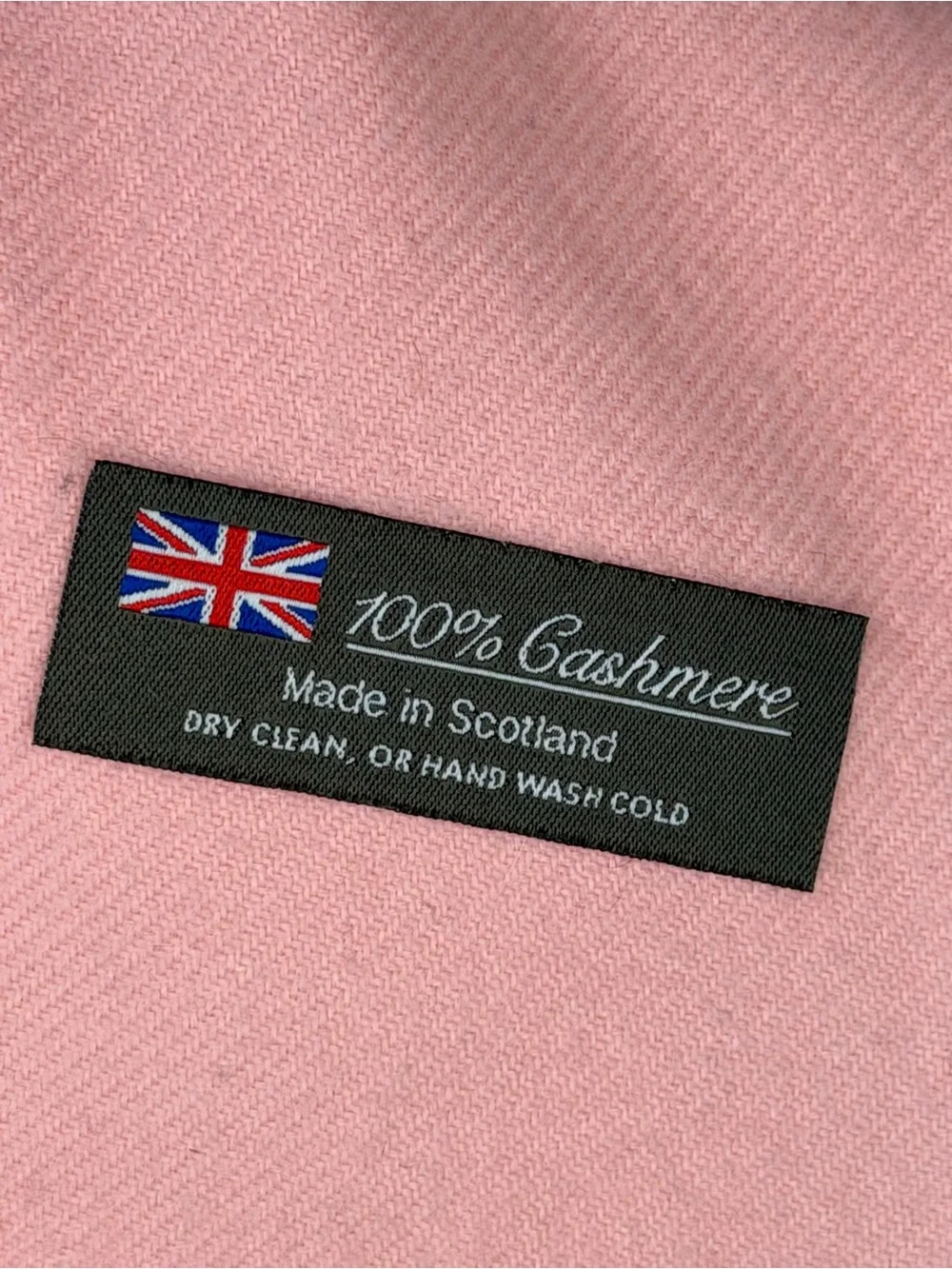 Women’s 100% Pure Cashmere Scarf Made in Scotland Pastel Pink Fringed Wrap 12x64